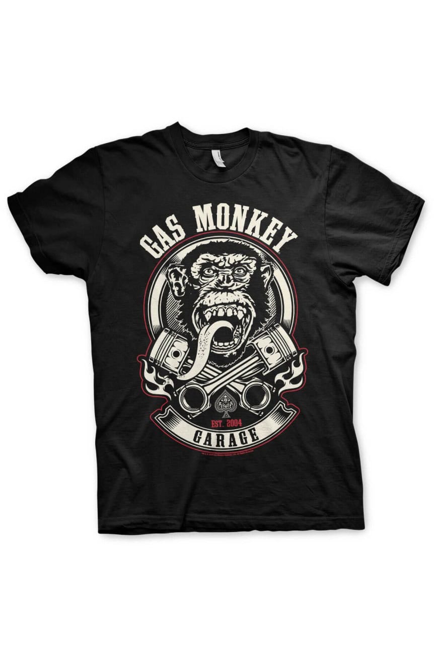 Tee shirt gas monkey garage noir pistons et flames